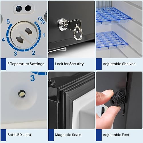 Miniatura 5 de Smad Mini Fridge with Lock Compact Refrigerator for Bedroom Dorm Office No Noise,12V/110V,1.0 Cubic Feet, Black