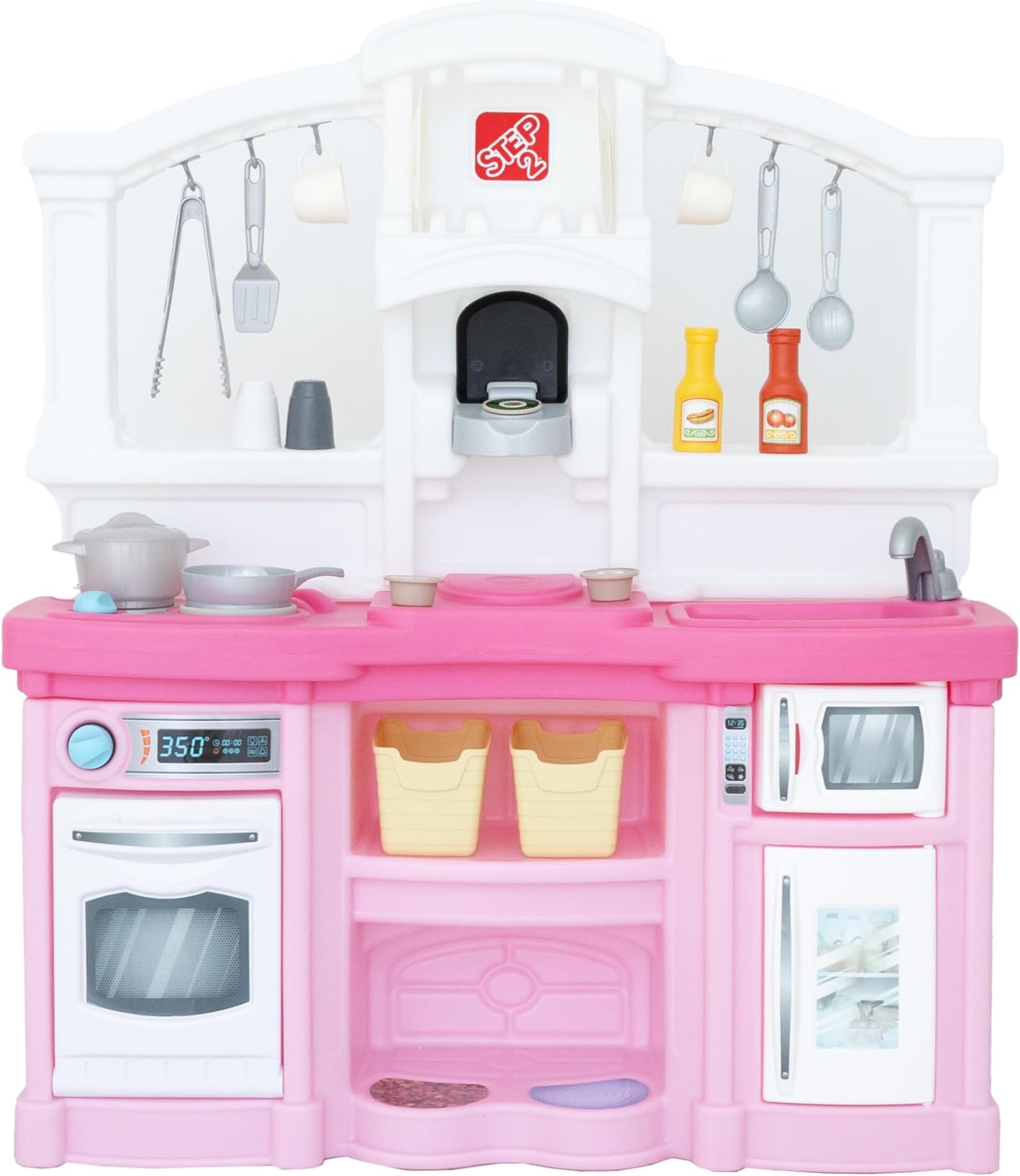 Fun with Friends Kids Kitchen Playset, Indoor/Outdoor Kitchenette, Interactive Play with Lights and Sounds, Durable Plastic, Includes 25 Piece Toy Accessories, Toddlers 2+ Years Old, Pink