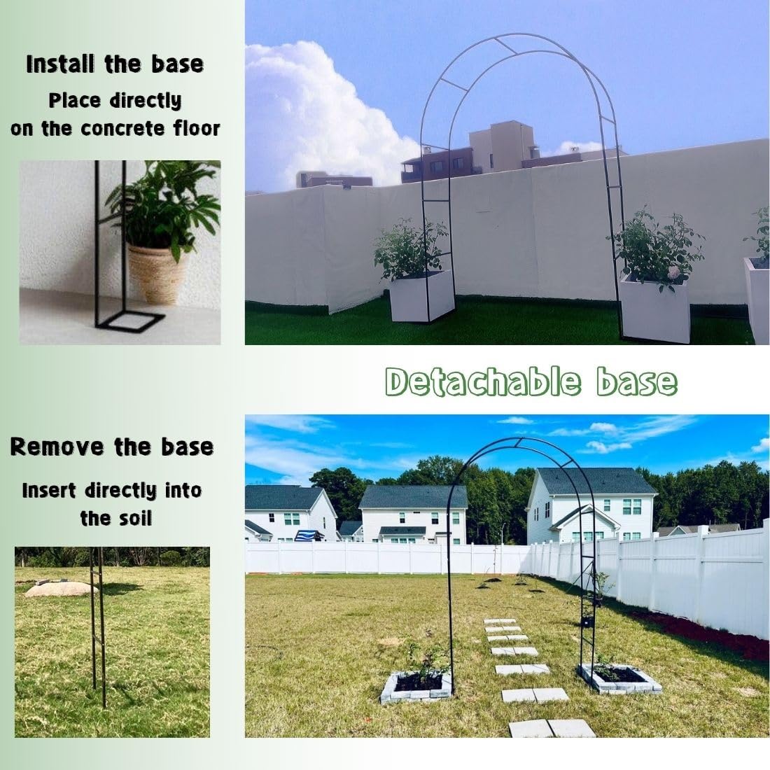 Arco da Giardino con Traliccio in Metallo con Base per Piante rampicanti, Rose, per Interni/Esterni, Facile da Montare, L 80-350 cm X A 200/220/230 cm (Verde, L 180 x A 220 cm)