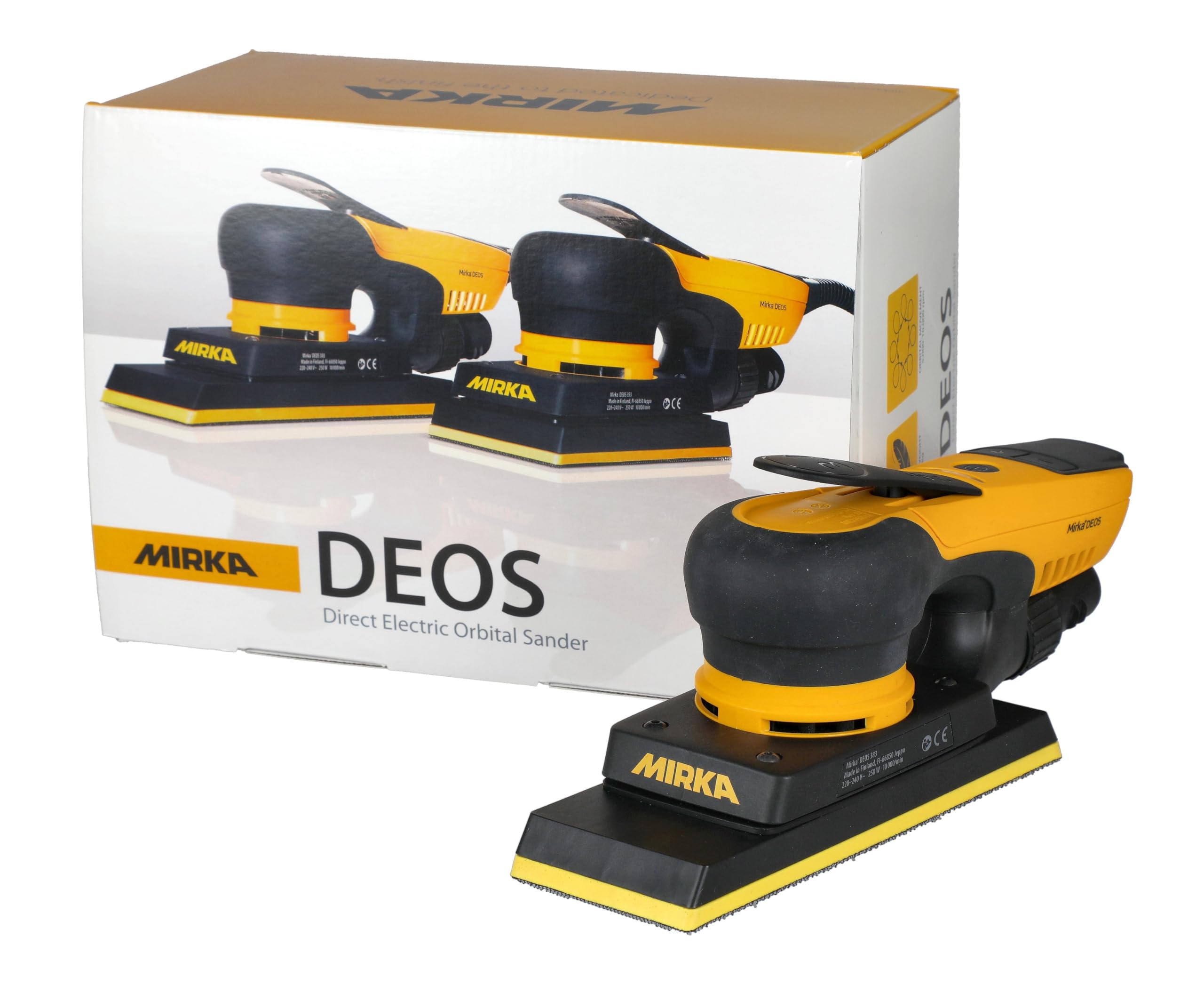 Mirka DEOS Direct - Herramienta de lijadora orbital eléctrica 383XCV / 2.75 x 8 pulgadas/órbita de 3 mm/lijado sin polvo / MID3830201US