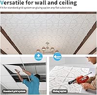 Vista 7 de Art3d Azulejos de techo de caída 2x2, panel de techo con pegamento, estilo clásico de lujo en blanco
