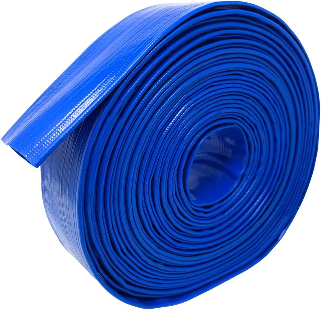 Gloxco 6" Inside Diameter (9-5/8" Flat Width) Blue Lay Flat Hose for Discharge or Backwash Water Transfer Applications, Reinforced PVC, 25' Length