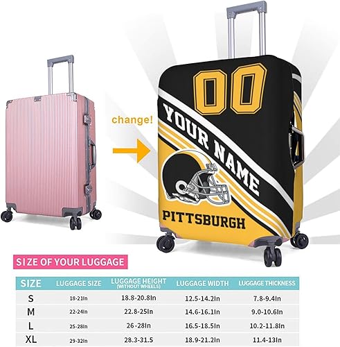 Vista 2 de Funda de equipaje personalizada, funda de maleta personalizada, diseña tu nombre y número, protector de equipaje elástico lavable, Pittsburgh