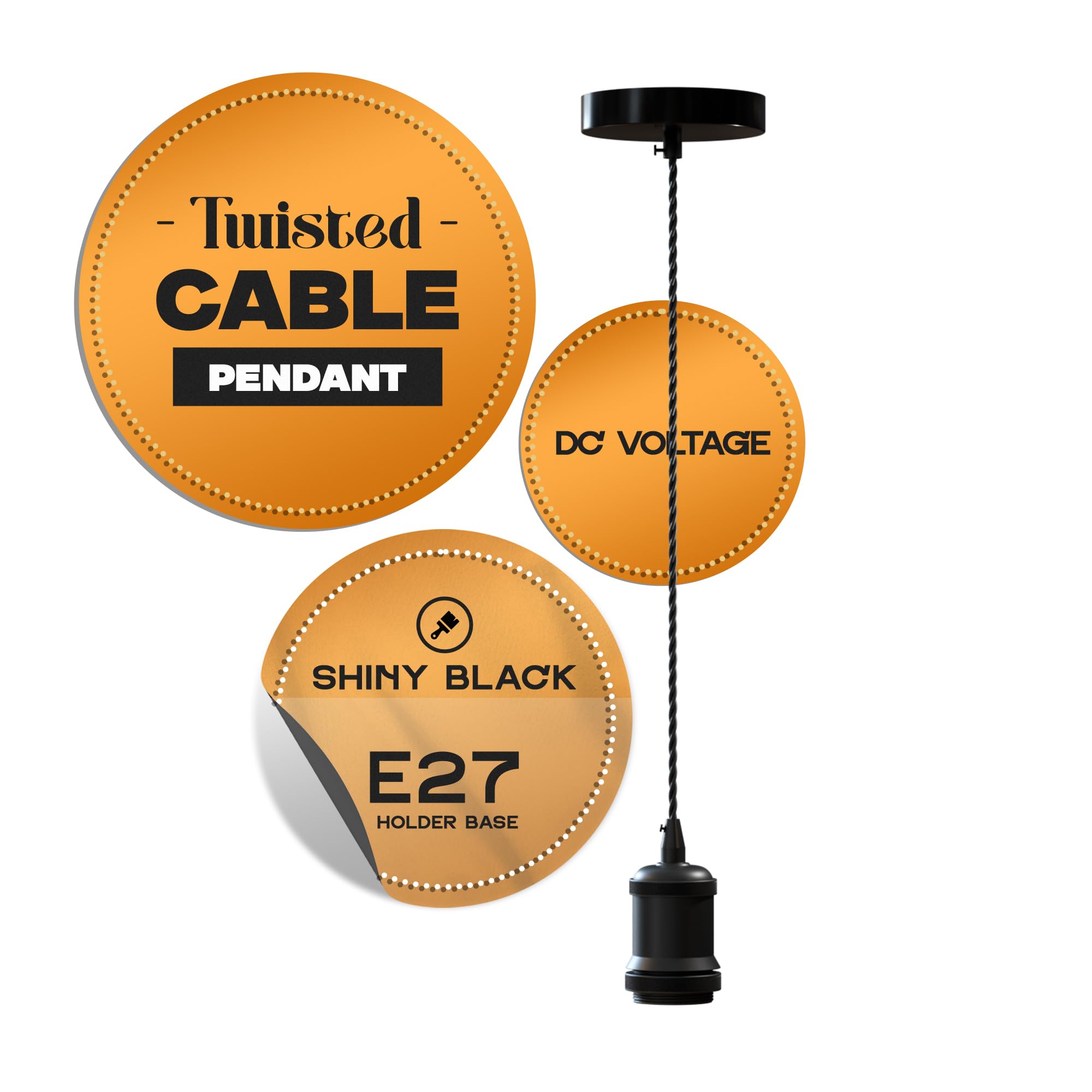 Vintage Industrial Pendant Light E27 Black Hanging Lamp with 2m Adjustable Fabric Cable Ceiling Rose & Metal Holder Edison LED Compatible for Kitchen Island Dining Room & Bedroom โ image 1
