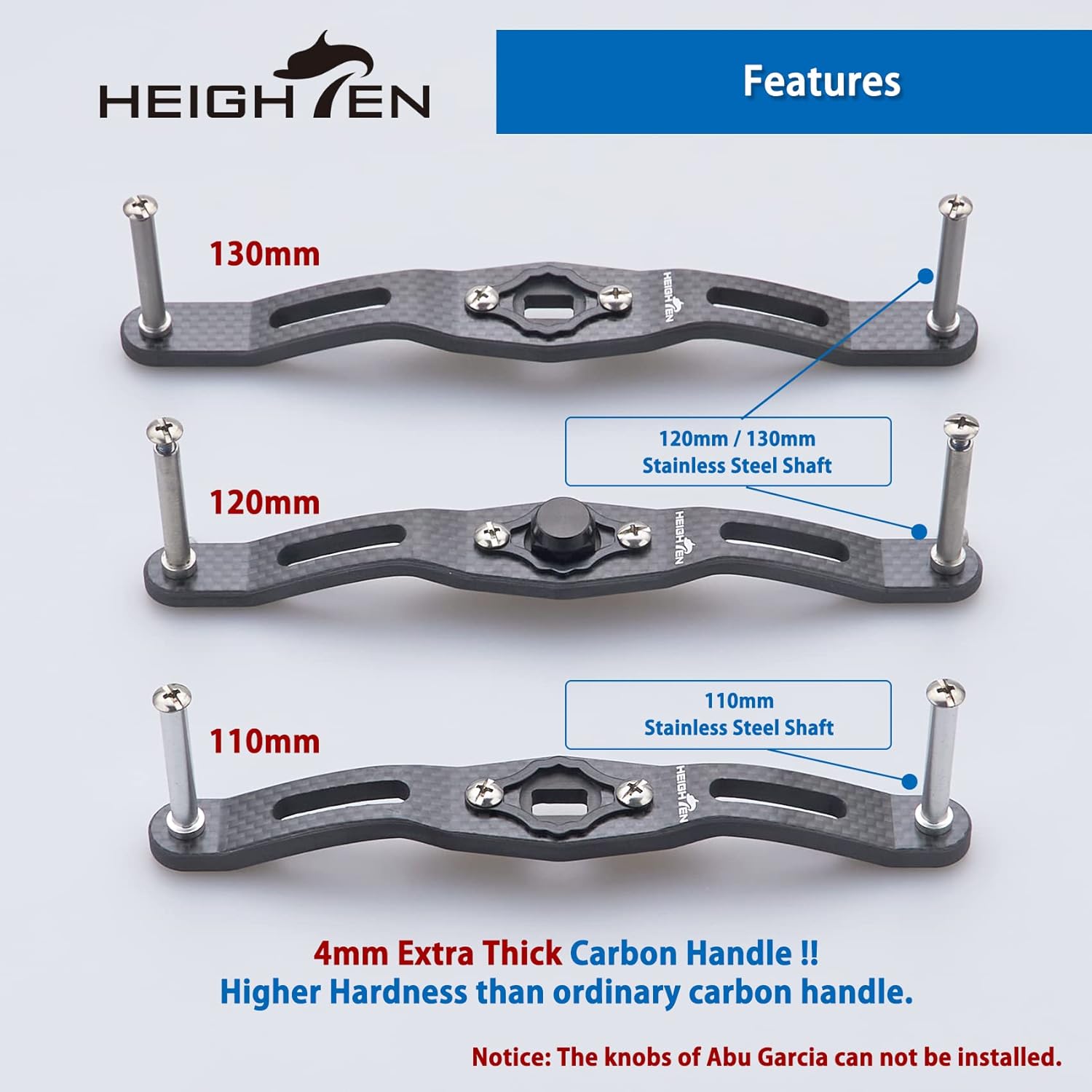 HEIGHTEN 110mm/120mm/130mm Fishing Reel Handle Without Knob for Shimano Daiwa Baitcasting Reel Power Crank Accessory (110mm Carbon) (0382)