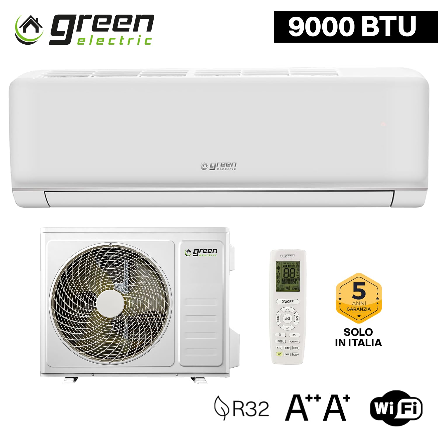 Plus Climatiseur Mono Split 9000 BTU WiFi Efficacité Énergétique A++/A+ 2,5 kW R32, Climatiseur Mural à Faible Consommation avec Inverter Pompe à Chaleur et Unité Extérieure