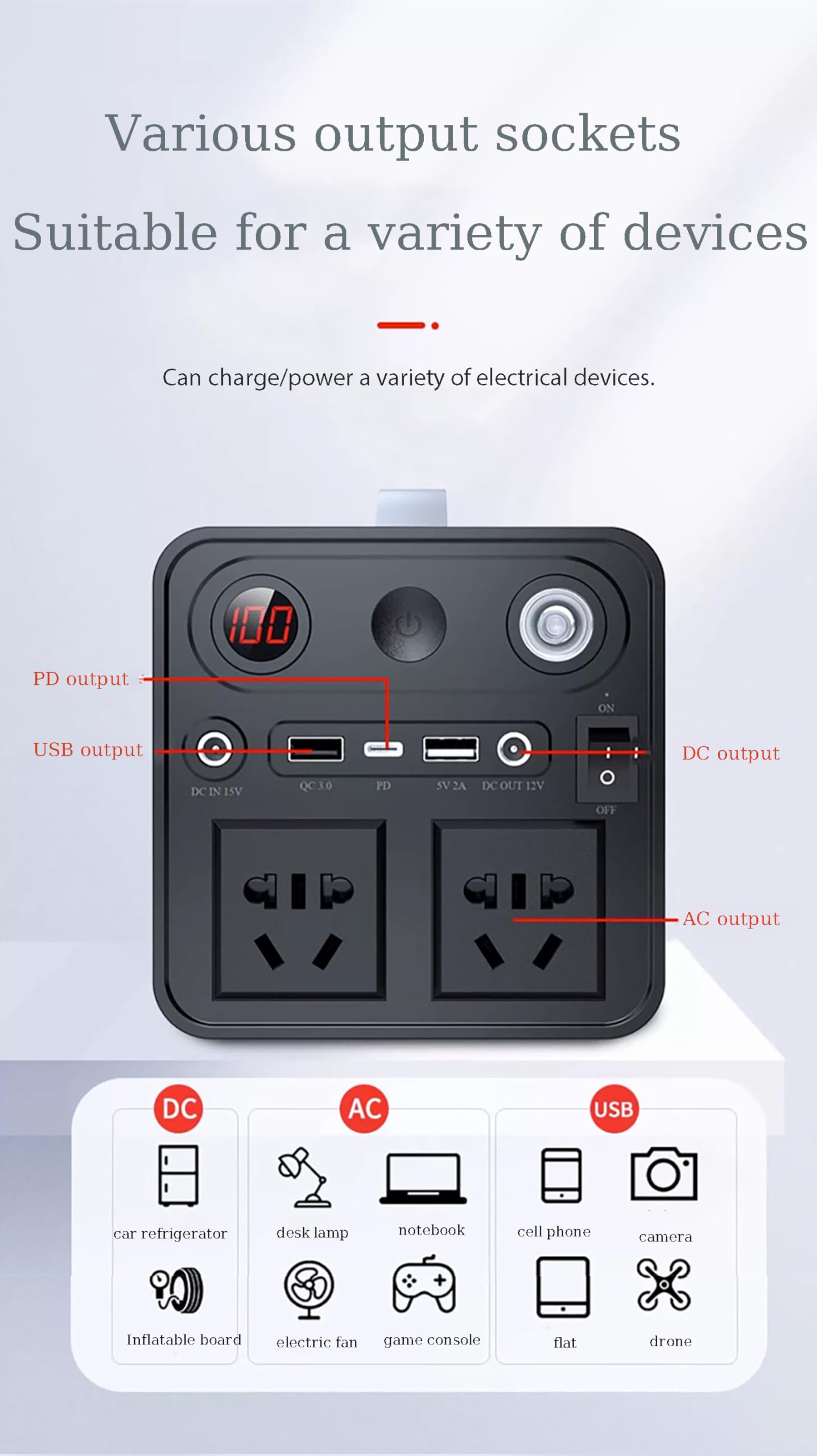 Centrale électrique Portable, Prise Secteur 300 W, générateur à Batterie Lithium 84 000 mAh, générateur Solaire, Alimentation de Secours pour Les Voyages et la Chasse en Plein air.