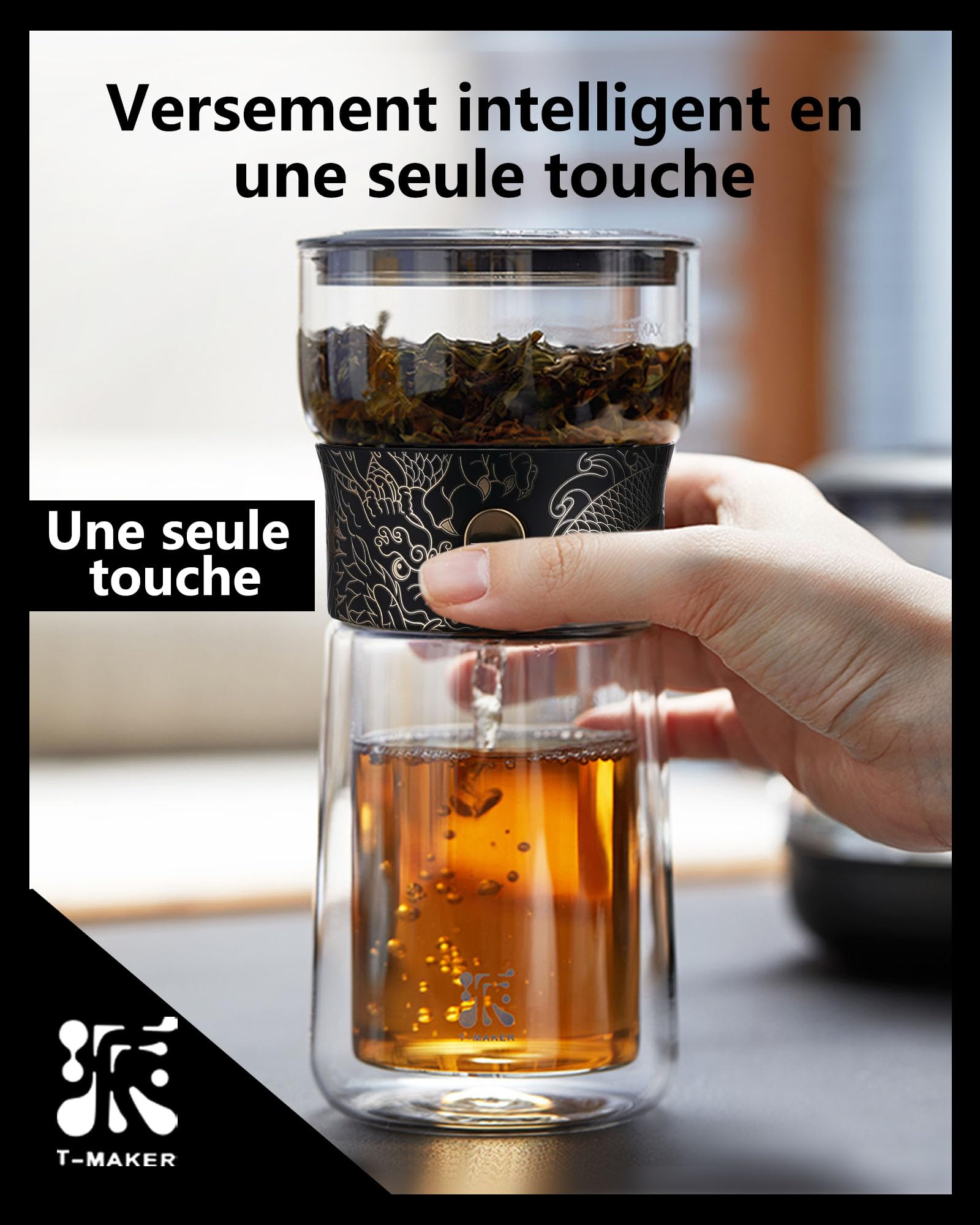 ZENS theiere con infusor, mágico de un solo toque tetera de cristal para té de hojas sueltas sin daños, máquina de té fresca con taza térmica y bolsa de té portátil, para regalo