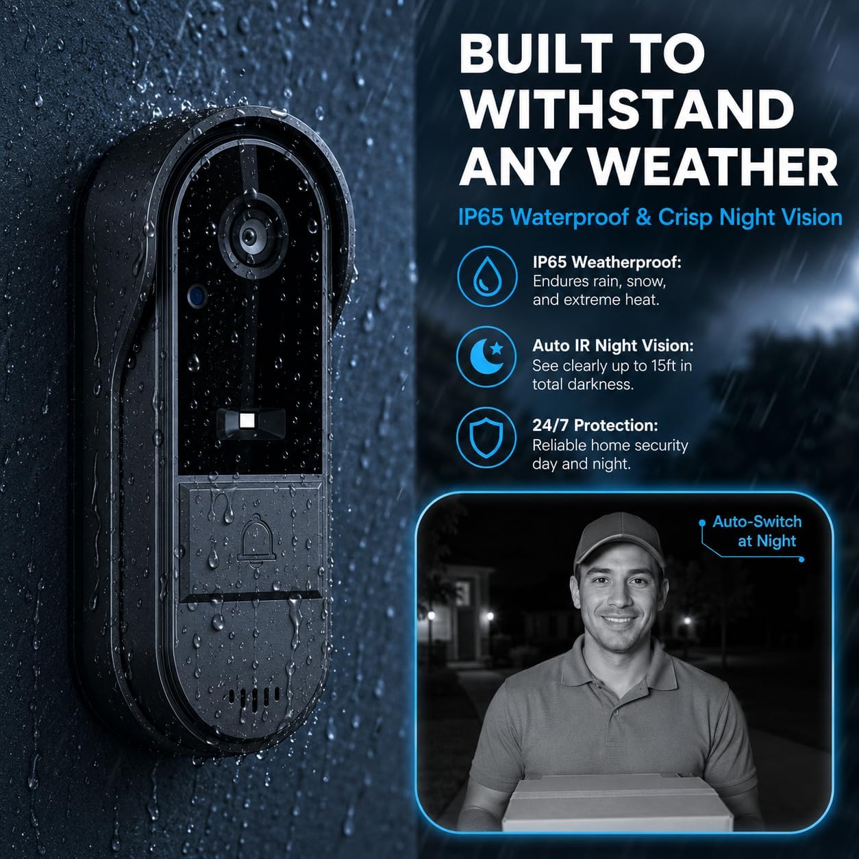 TKMARS Wireless Doorbell Camera No Subscription No WiFi/App Needed for Home/Apartment/Seniors, Waterproof IP65 Door Bell with Monitor Screen, 1080P Video Intercom 170° Wide Angle Night Vision