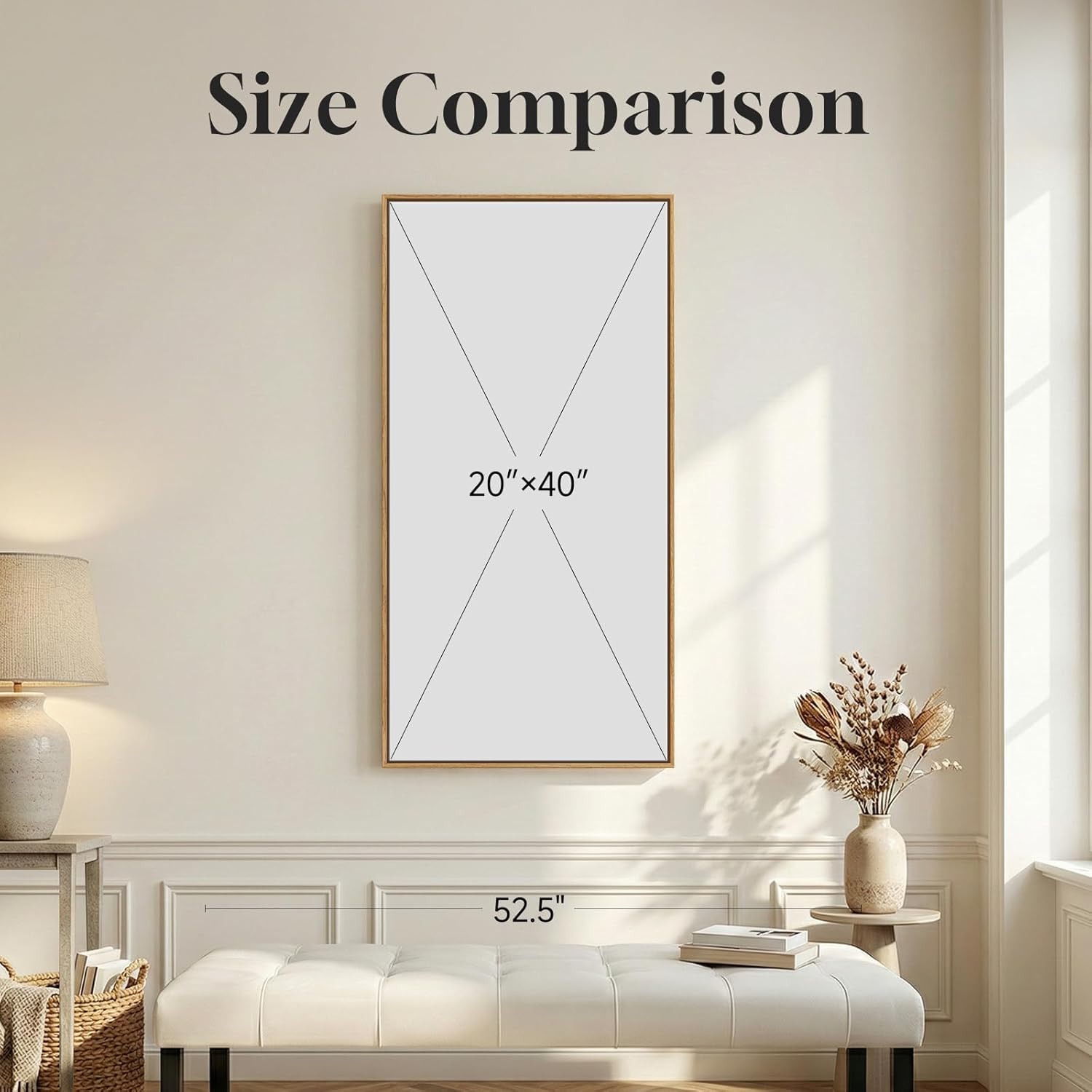 framed vertical vintage sketch tree living room wall art, large black beige rustic pine artwork for walls, classic antique nature forest canvas painting print for office kitchen foyer stair 20x40 inch 40"l x 20"w pine tree