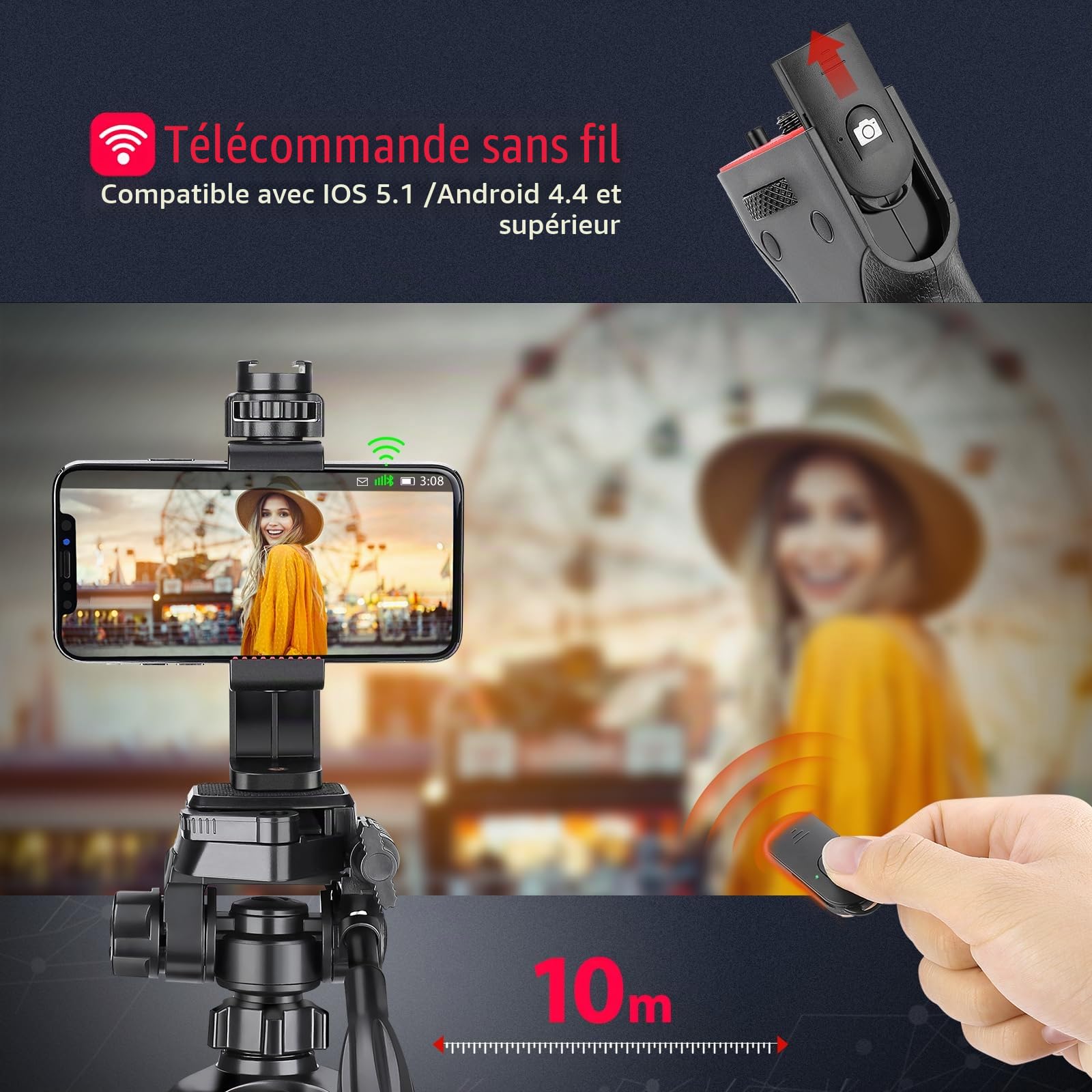 Zeadio Stabilisateur de Smartphone sans Fil, poignée vidéo Vlogging, avec Support de Serrage et obturateur à Distance pour iPhone et téléphone Android et Autres Smartphones