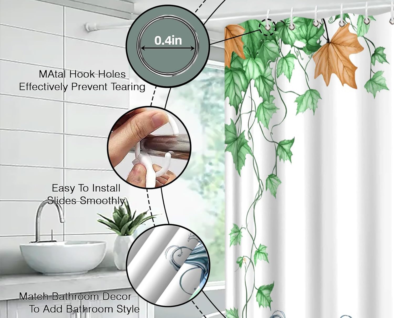Fall Pumpkins Shower Curtain Watercolor Blue Green Pumpkins Maple Leaves Thanksgiving Harvest Fabric Bathroom Decor Sets with Hooks,71W x96H