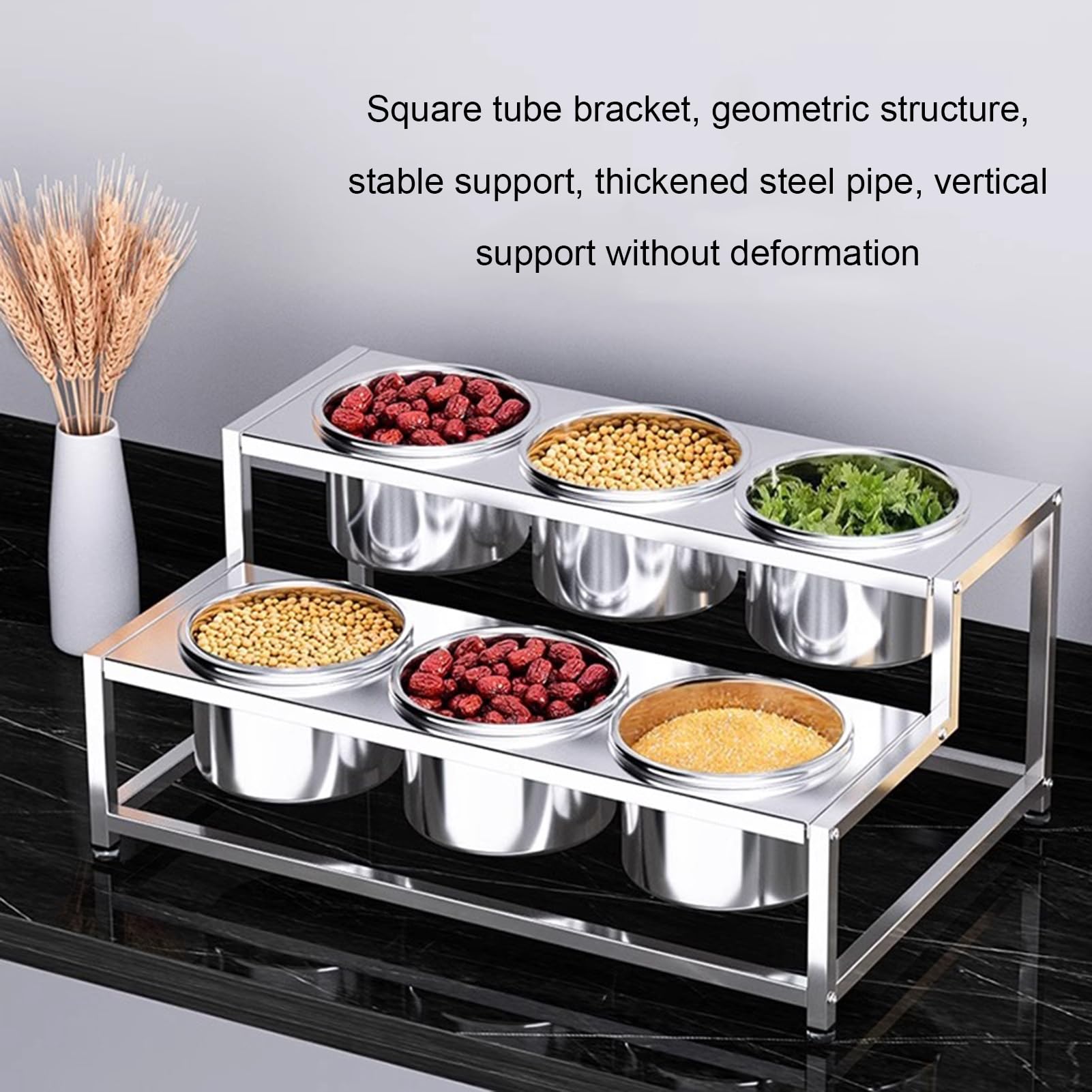 Estantes de especias de acero inoxidable con sartenes y tapas, juego comercial de especias para bufés de cocina, estantes dispensadores de condimentos para condimentos, salsas, ensaladas