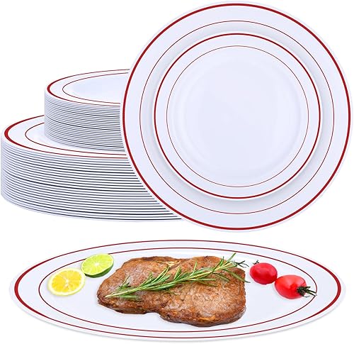 Patelai Juego de 50 platos de plástico desechables para fiestas, juego de vajilla desechable para 25 invitados de 10.25 pulgadas, 7.5 pulgadas,