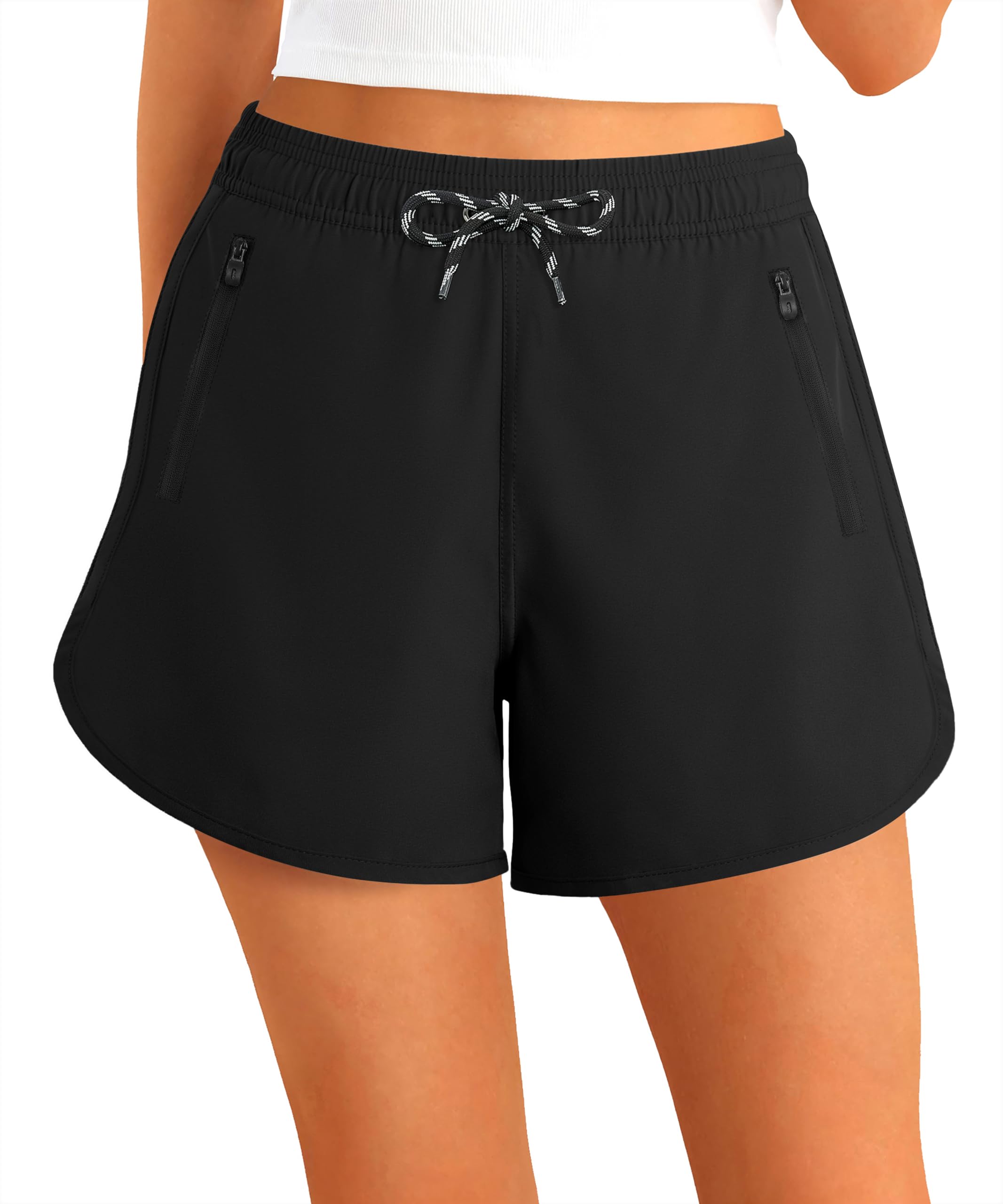 APTRO Damen Badeshorts Strandshorts Boardshorts Badehose Wassersport UV Schutz Sommer Sport Shorts Einfarbig Schwarz WS034 S