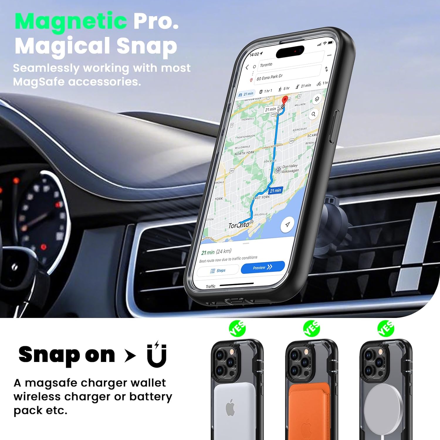 Janmitta for iPhone 14 Pro Case, Compatible with MagSafe, 3 in 1 Full-Body Military-Grade Drop Proof Case, Port Anti-Dust Scratch Matte Back Phone Cover, Clear Black - Image 7