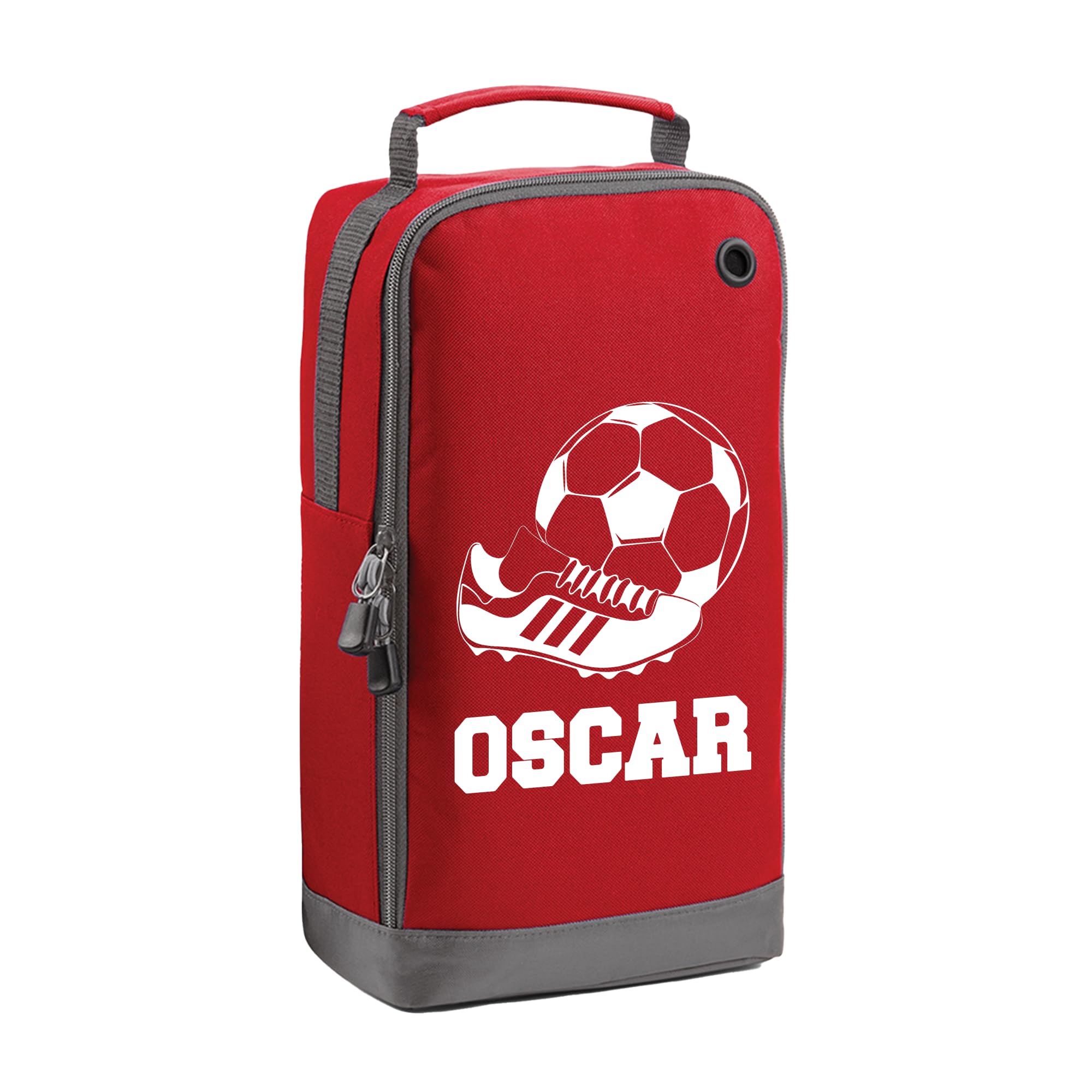 Personalised Kids Boot Bag with Custom Name - Football Boot Design - Red Shoe Bag for PE & School — image 1