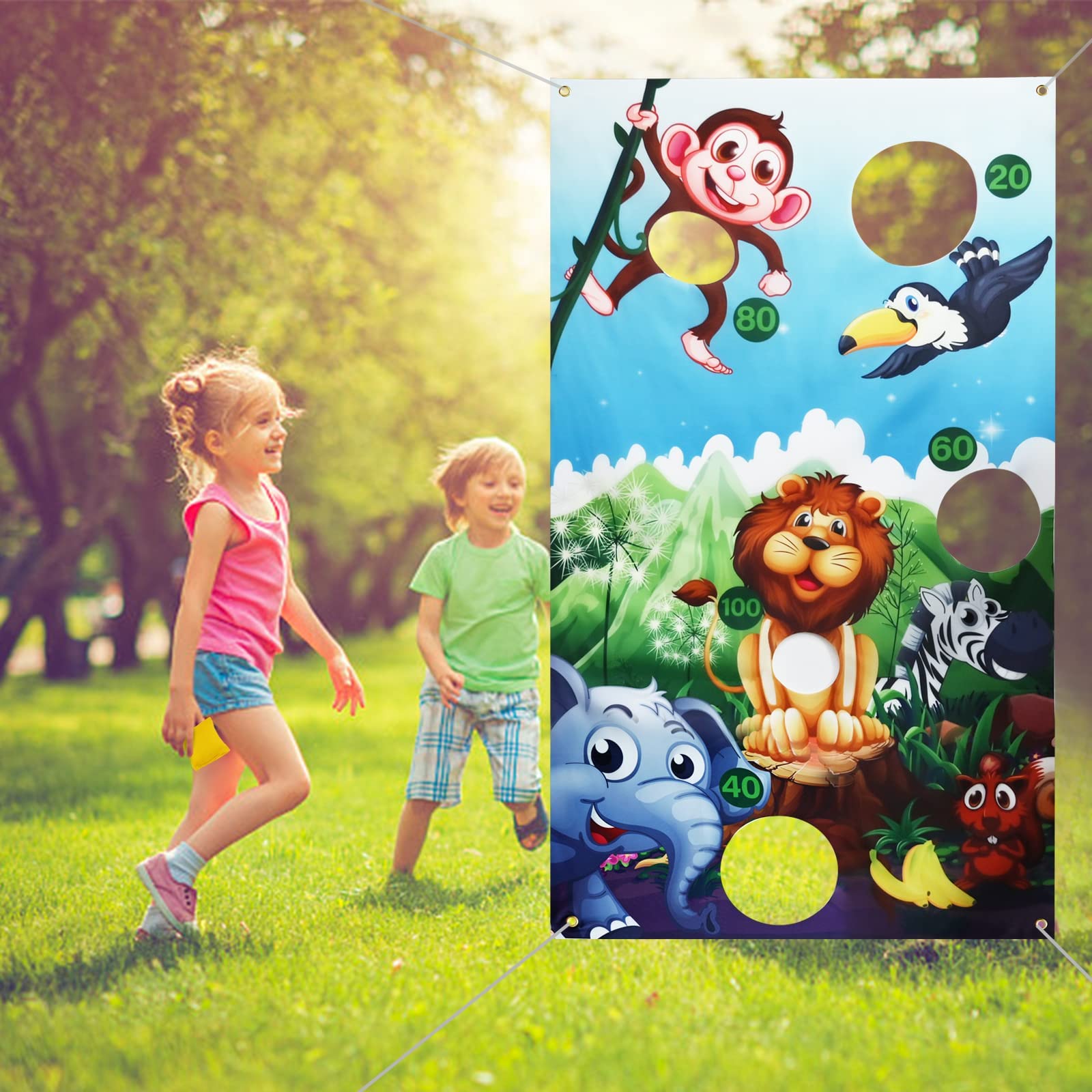 TERRIFIToss Game Banner, Animals Toss Games with Bean Bags for Kids and Adults in Carnival Party Activities Carnival Party Decoration Supply Set