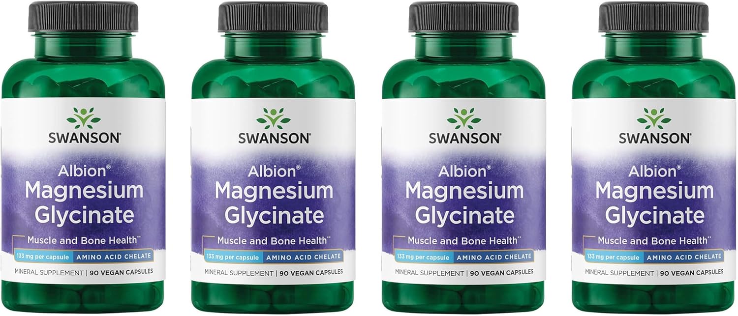 Swanson Chelated Magnesium 133 Milligrams 90 Capsules (4 Pack)