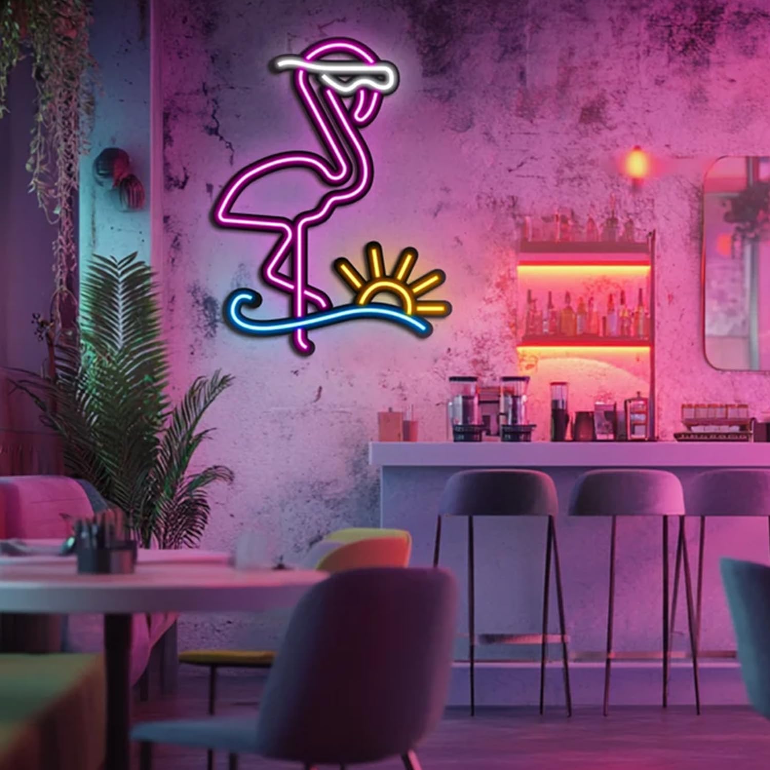 Cool Flamingo Metal Neon Sign, Neon Wall Art, Neon Light Sign, Custom Neon Sign, Neon Sign Bedroom, Lineart Neon Sign