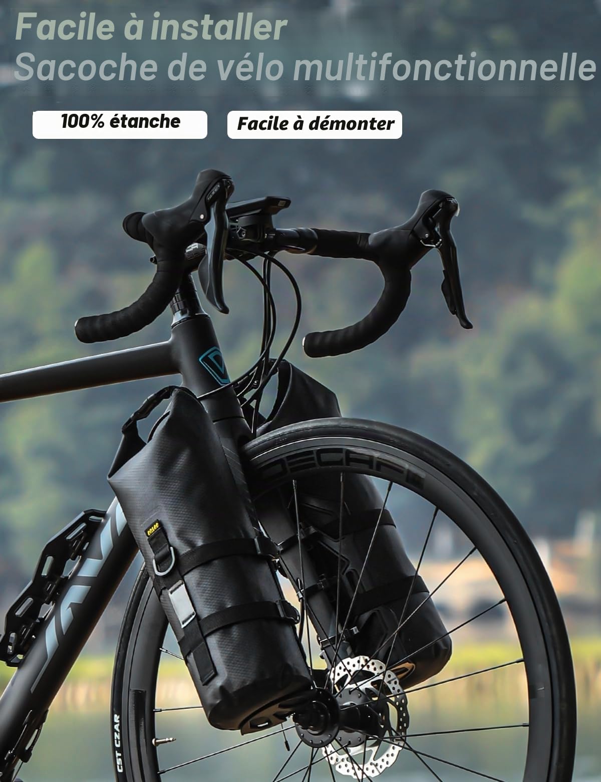 Lot de 2 sacoches de vélo 4 L + 4 L, avec support polyvalent, 100 % étanche, compatible avec les vélos de montagne et de route