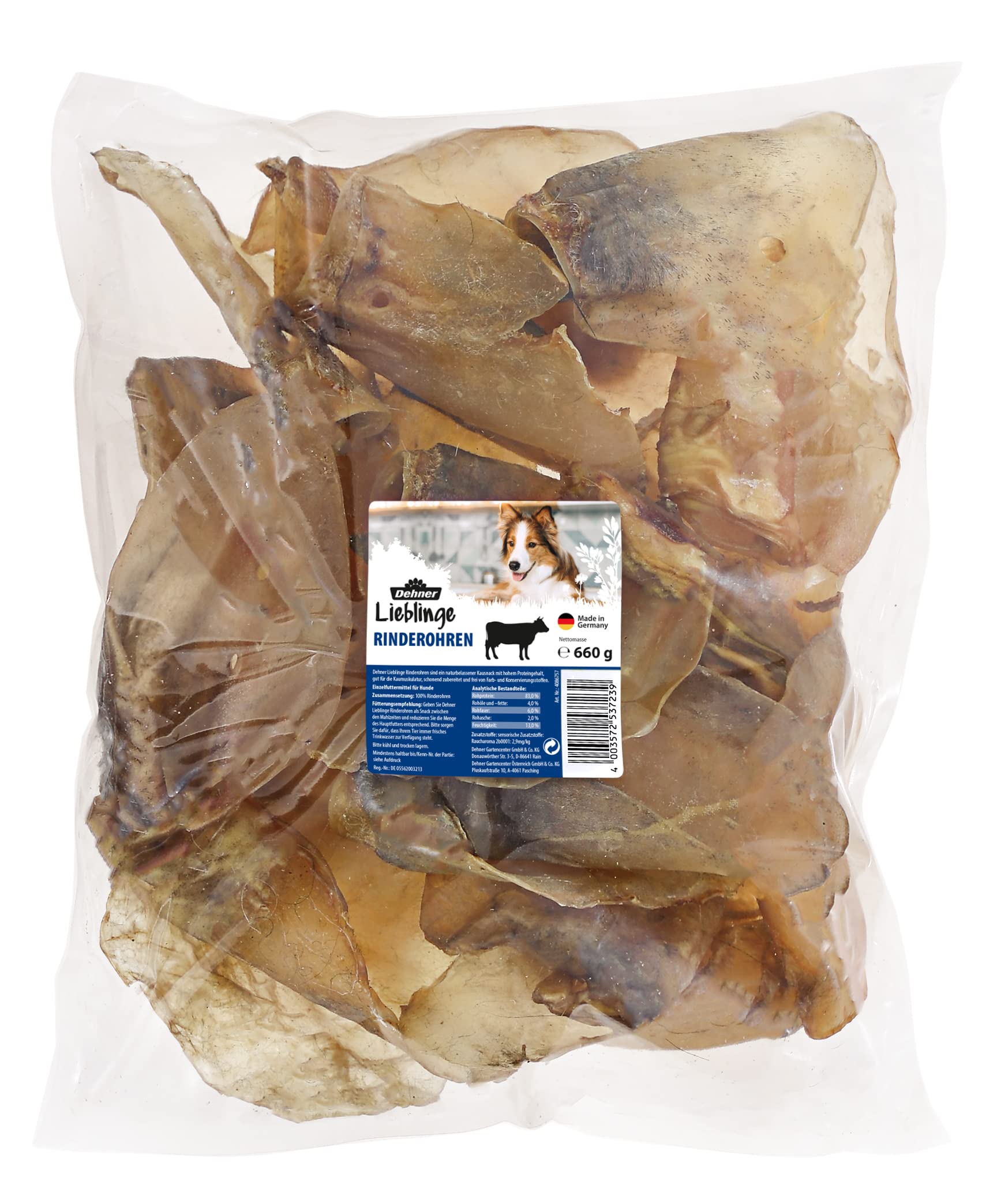 Dehner Lieblinge Friandises pour Chien 100% Naturelles Friandises à mâcher pour Chiens Adultes Oreilles de bœuf 660 g