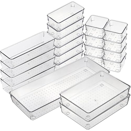 21 PCS Clear Drawer Organizer Storage Bins, 21 Piece Set, Organizers and Storage Bins for Makeup, Jewelry, Gadgets for Kitchen, Bedroom, Bathroom, Office (21)