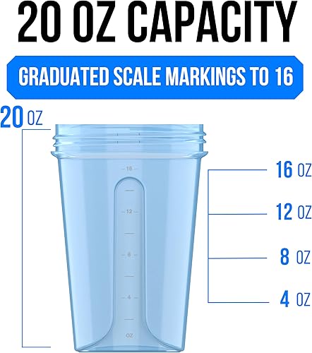 Miniatura 4 de VELOMIX - Paquete de 6 botellas mezcladoras de proteínas de 20 onzas para mezclas de proteínas, tazas agitadoras para batidos de proteínas, paquete