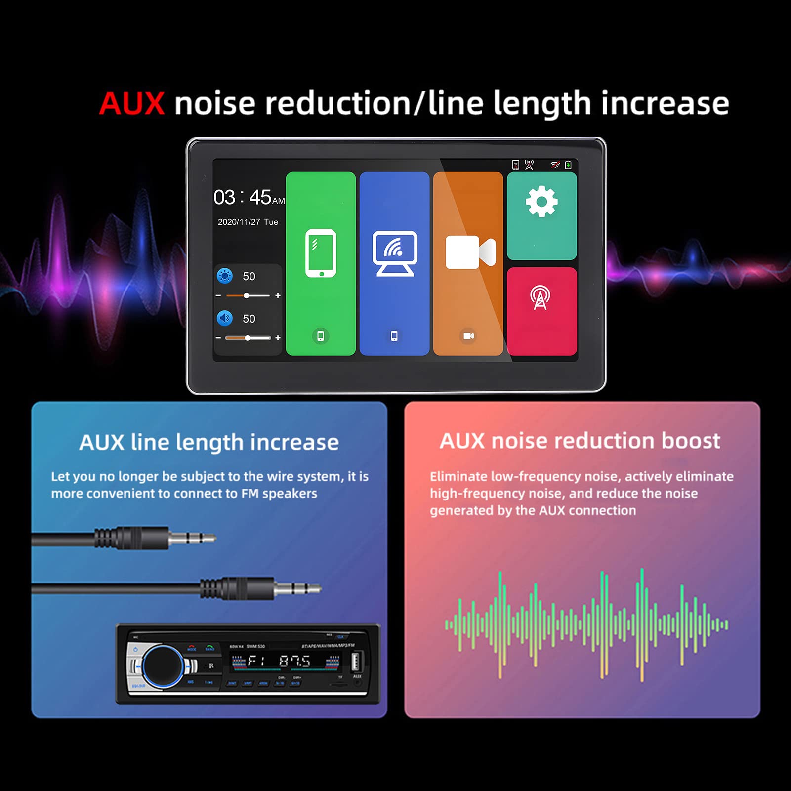 Kamera Samochodowa 4K, Kamera Samochodowa z Przednim Tylnym Obiektywem Szerokokątnym z 7-calowym Dużym Ekranem HD, Bezprzewodowy, Android AUTO, Monitor do Parkowania, (T20)