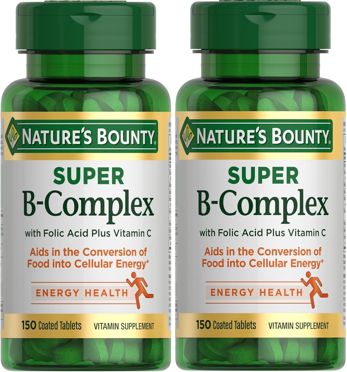 Super B Complex with Vitamin C & Folic Acid, Immune & Energy Support, 150 Tablets - Pack of 2