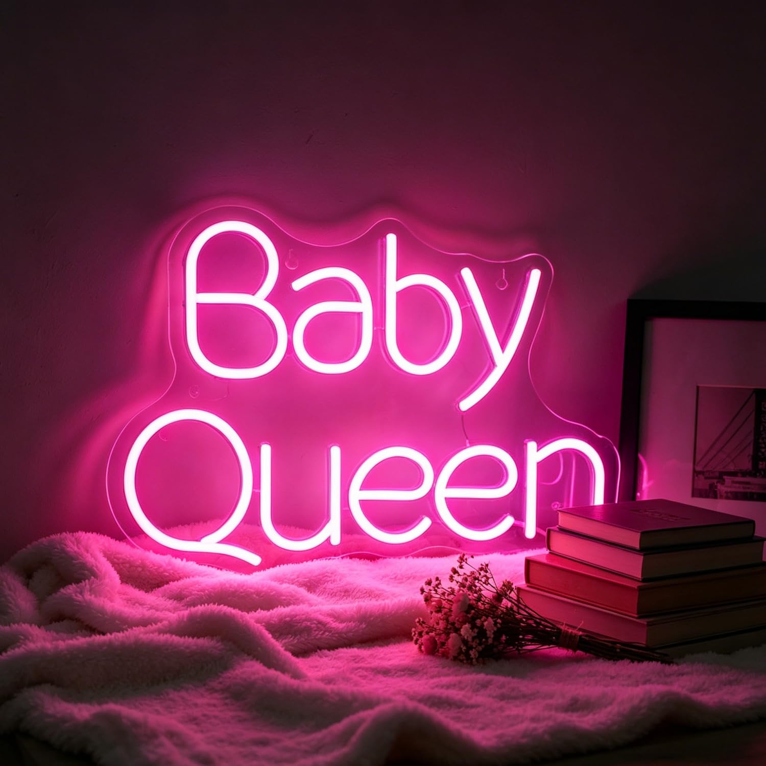 Baby Queen Neon Sign for Backdrop Wall Decor, Pink Dimmable LED Light Up Sign for Boy and Girl Baby Shower Gender Reveal Nursery Birthday Party Wedding Engagement, Gift for Couple USB Powered