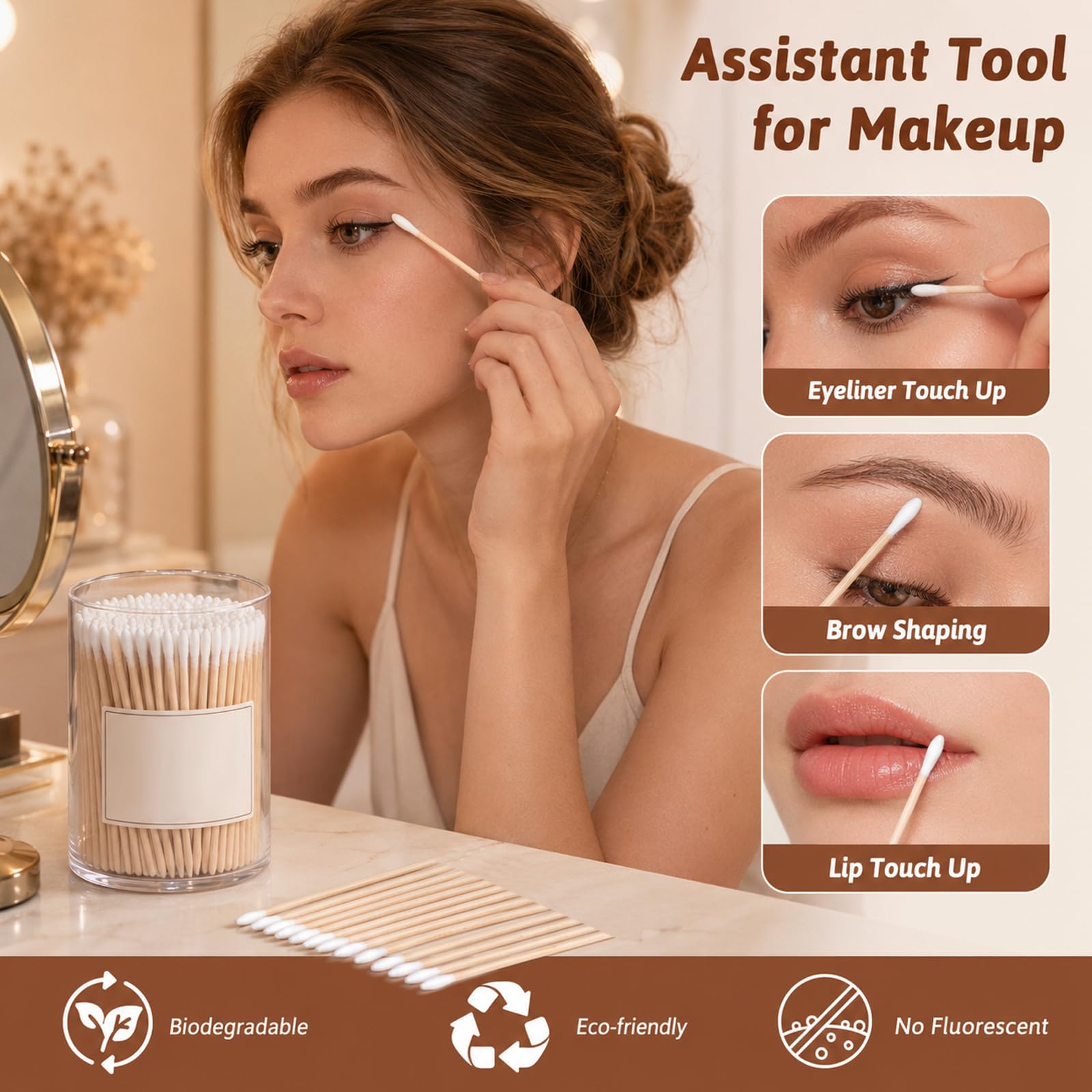 1000 sztuk patyczków higienicznych ze spiczastą końcówką, precyzyjne, z drewnianym uchwytem Microblading, aplikatory do czyszczenia, lakieru do paznokci, korekcji brwi, tatuaży kosmetycznych