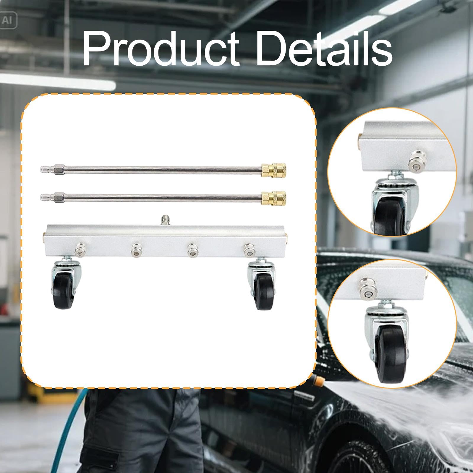 Milageto 1 Pieza Limpiador de Chasis para Automóviles con Barra de Extensión Doble Rociador Inferior Cepillo Universal Y Conexión Rápida Fabricado en Acero Ino, 2 Barras Rectas