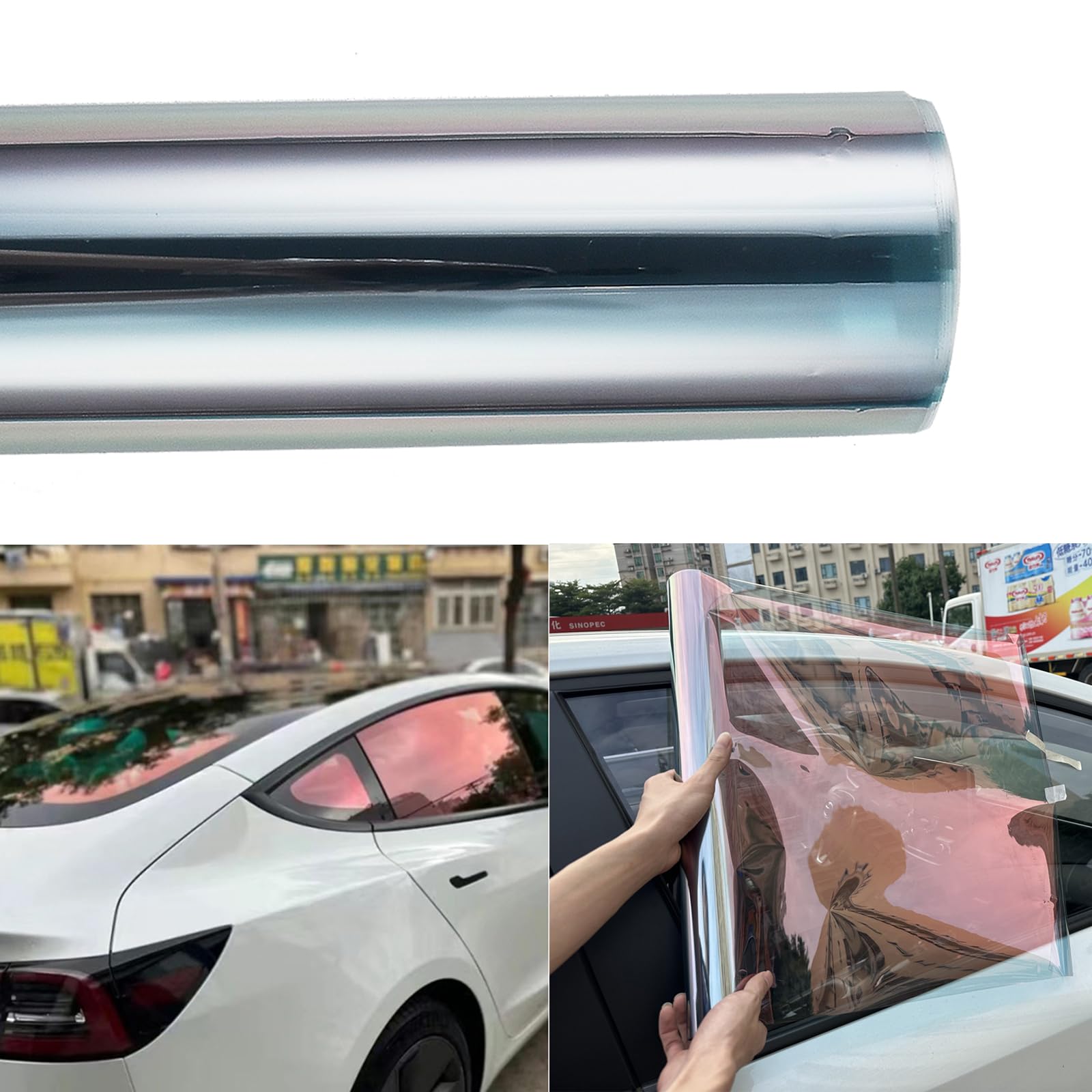 78% VLT Red Chameleon Car Window Tints, Auto Windshield Foil Windscreen Tinting Film, Car Side Window Foil Solar Film Optical Color Changing Blue to Red Orange (50cmX300cm)