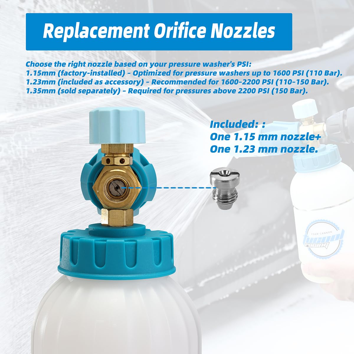 Regulowane działo piankowe – opryskiwacz z pianki śnieżnej 1000 ml z szybkim łączeniem 0,6 cm, kompatybilny z większością myjek wysokociśnieniowych i Karcher K1700/K1800/K1900 (czerwony)