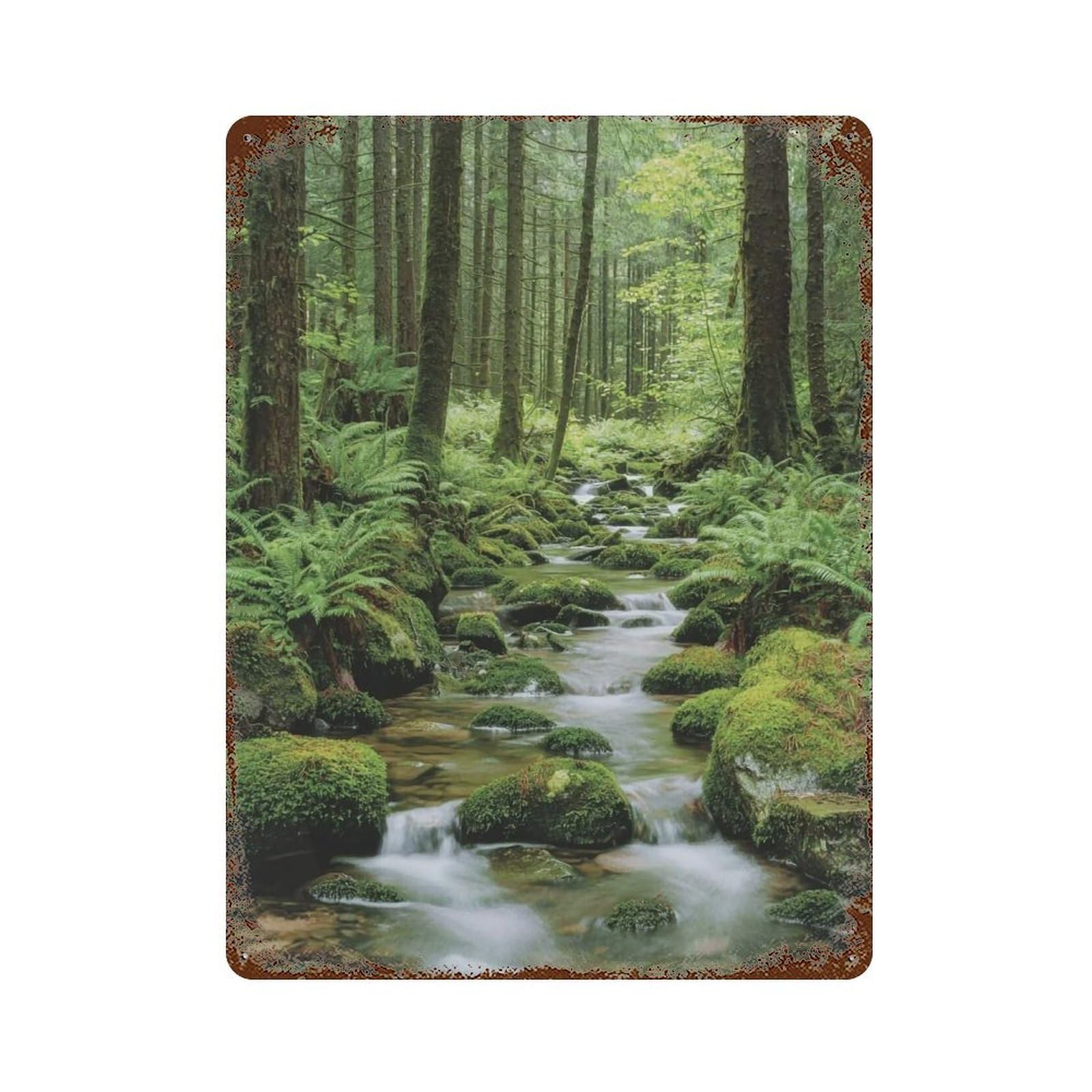 YHGERTKU Forest Mossy Stream 03 Wall Art Retro Iron Vintage Metal Tin Sign Poster Modern Decor for Living Rooms Gift 40x30cm