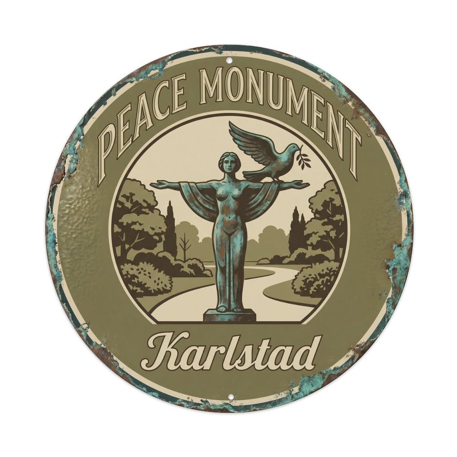 Cmhok Vintage Style-24 Vintage Travel Peace Monument Sweden Artwork Metal Tin Sign Plaque Wall Decor For Cafe, Club, Garden Round Metal Poster 8X8inch