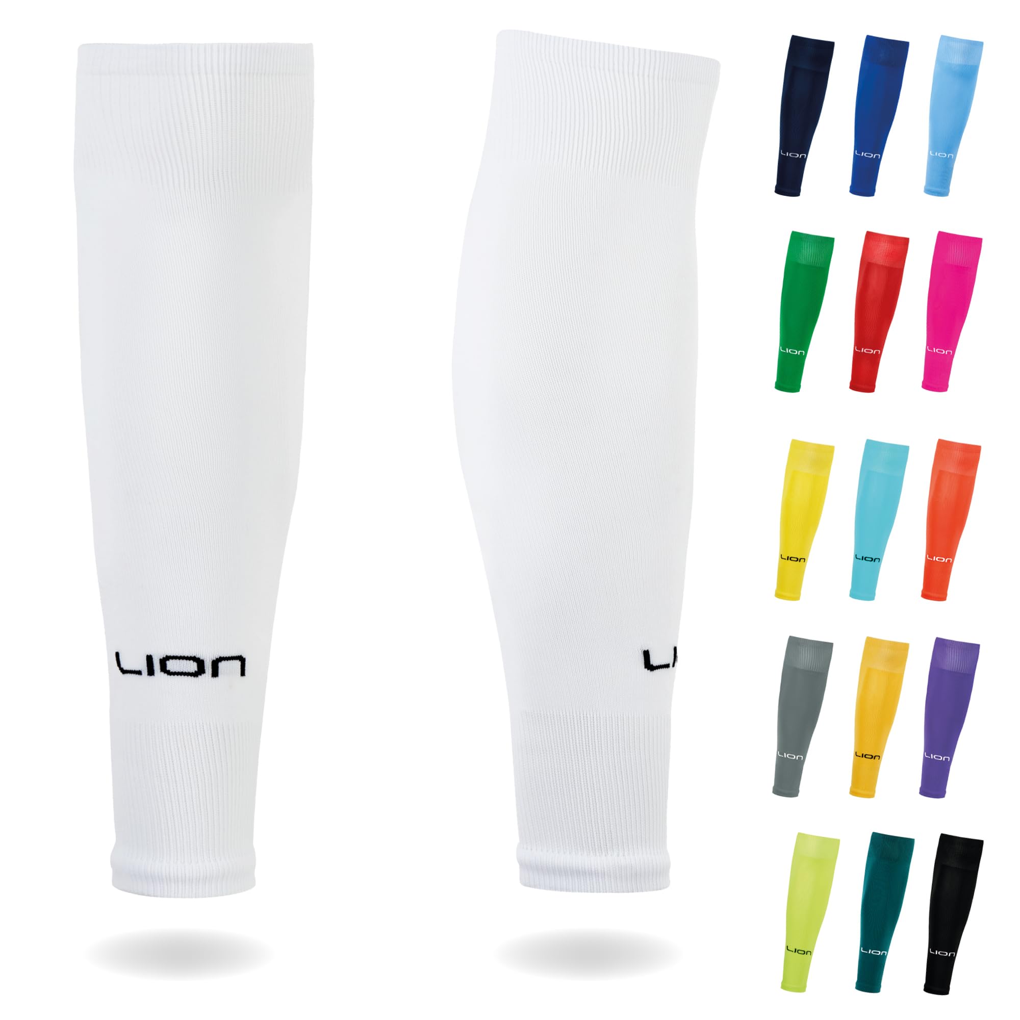 Lion Sportswear White Kids/Youth Football Sock Sleeves To Accompany Grip Socks - Fits Over Calf/Shin Pads - Variety Of Colors To Match Your Team Kit (White)