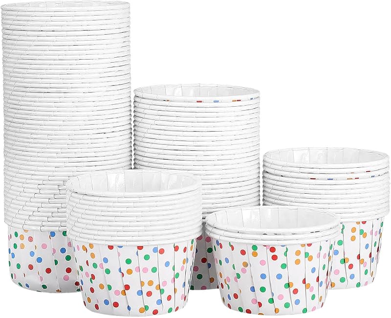 Generic 100 Pcs Ice Cream Cups in White With Multicolor Polka Dots