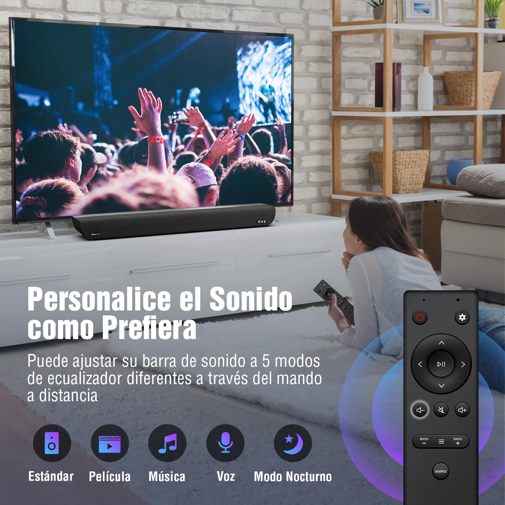 OXS S5 Barra de Sonido 3.1.2ch con Dolby Atmos, Altavoz de TV, Subwoofer Integrado, Graves Flexibles, Mejora del Diálogo, Conectividad Bluetooth 5.0 y HDMI eARC, 5 Modos de EQ, 4K HDR Passthrough
