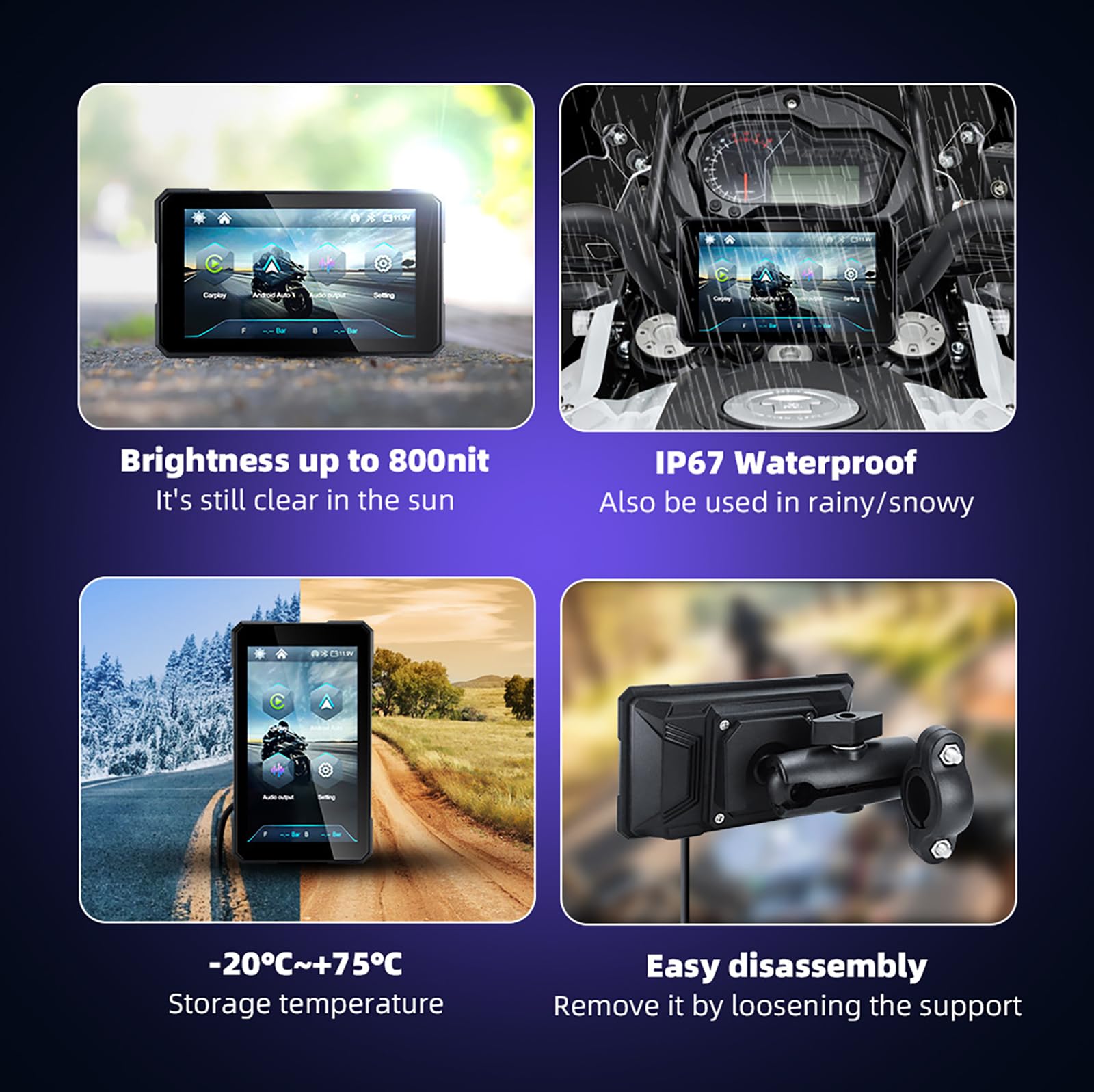 5" Navigazione Digitale Portatile per Moto Wireless CarPlay Android Auto