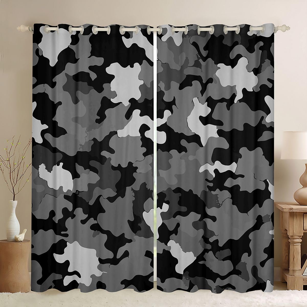 Lot de 2 rideaux de fenêtre camouflage pour adultes et enfants - Taille XL - Armée, soldat - Bon rideau occultant - Design moderne - Multicolore - 245 x 140 cm