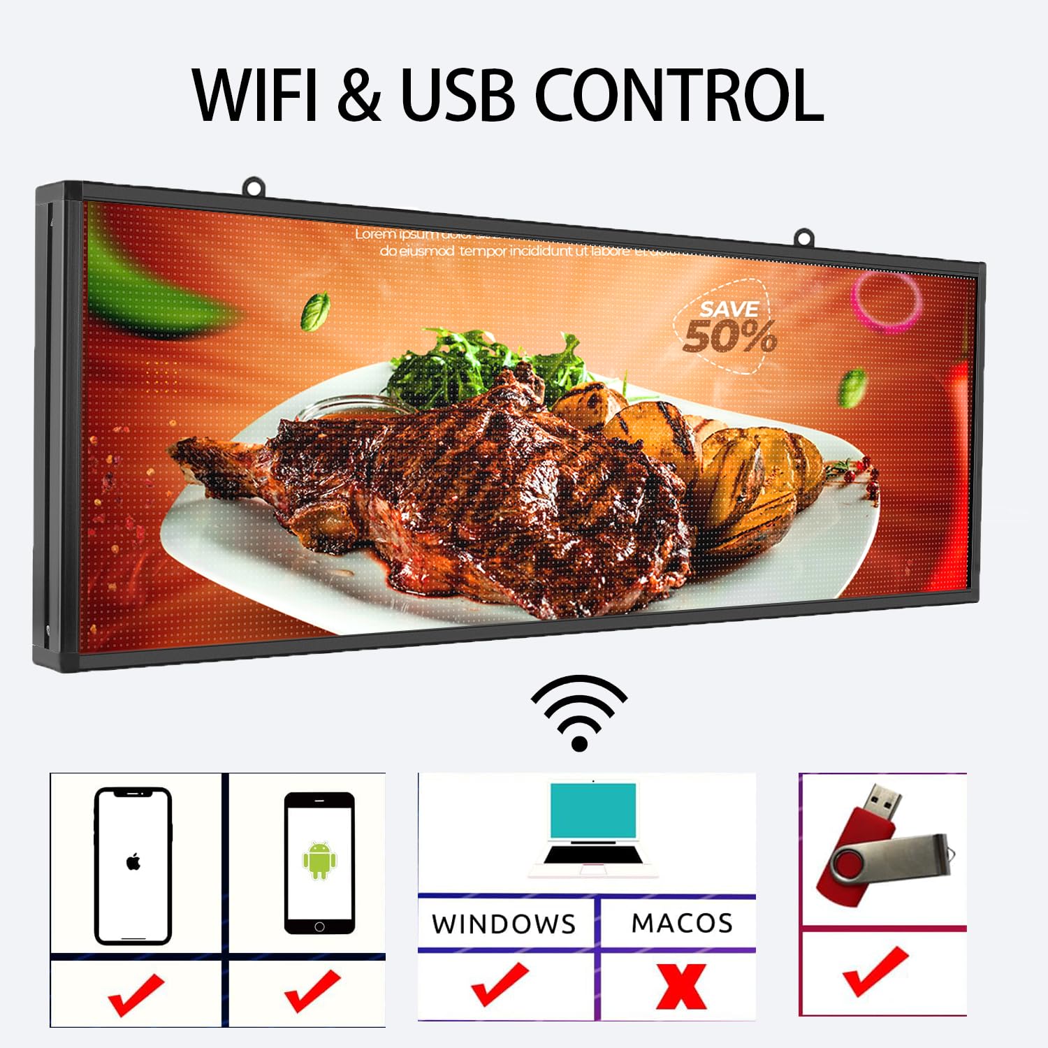 P6 - Señal LED programable con soporte de imágenes y videos, control WIFI y USB, pantalla LED impermeable IP65 para exteriores, tablero de visualización digital de ticker deportivo, carteles