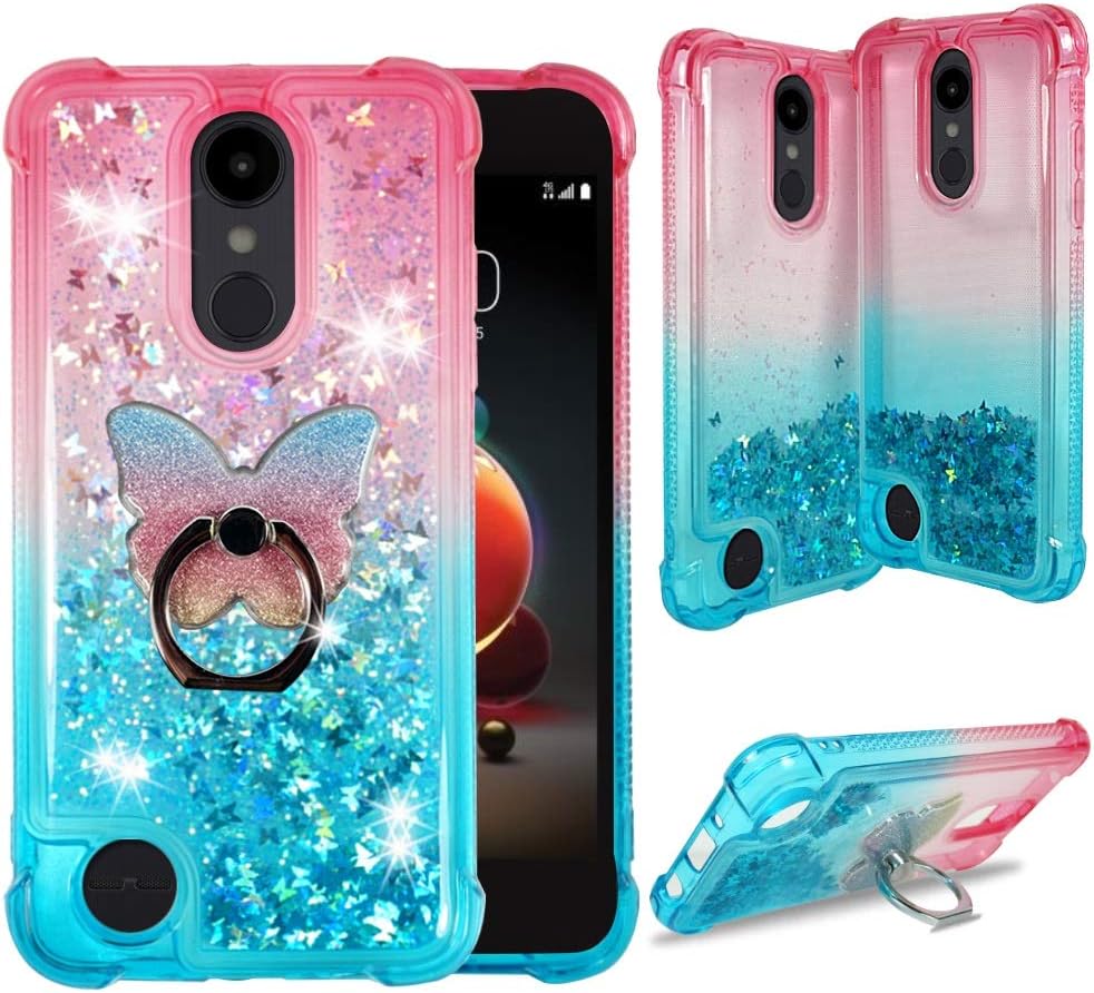 ZASE Design for LG Aristo 3 2 Plus Case, LG Tribute Empire Dynasty, LG Fortune 3 2, LG Rebel 4 3 LTE, LG Zone 4, Phoenix 4 Liquid Glitter Bling Clear Case w/Cute Phone Ring (Gradient Pink Aqua)