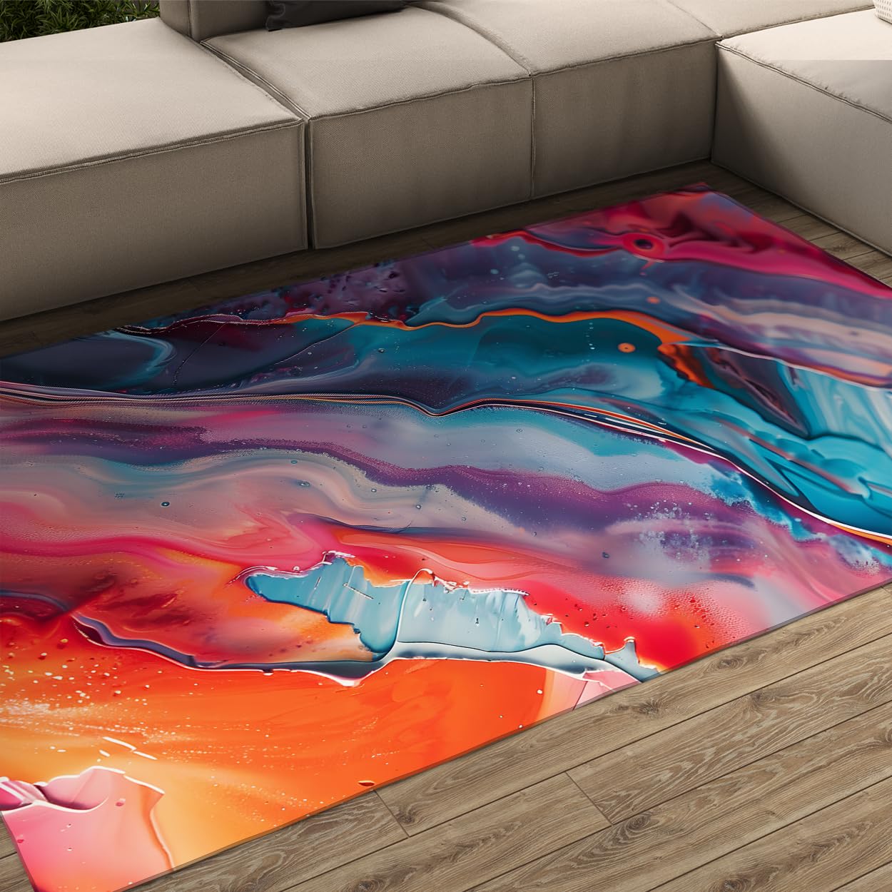 Tapis salon abstrait coloré lavable pour en finir avec les taches sur la carpette