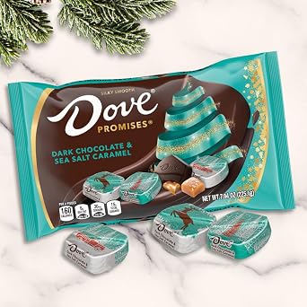 حقيبة عيد الميلاد من Dove Promises بالشوكولاتة الداكنة والكراميل بالملح البحري وحلوى الكراميل المملحة، 7.94 أونصة