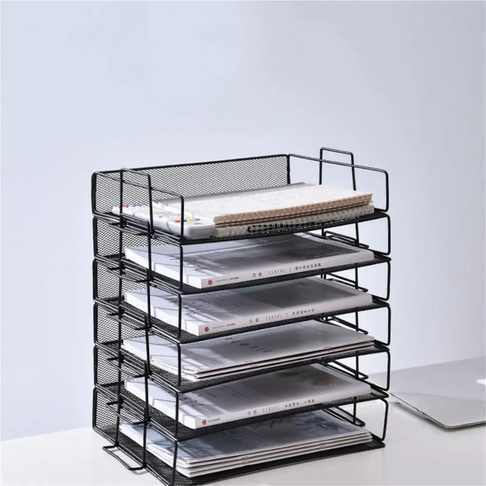 Bandeja para Cartas Estante de Almacenamiento Archivos una Sola Capa, Estante apilable for Documentos Escritorio, Organizador Bandeja for Cartas A4, Ahorro Espacio(White)