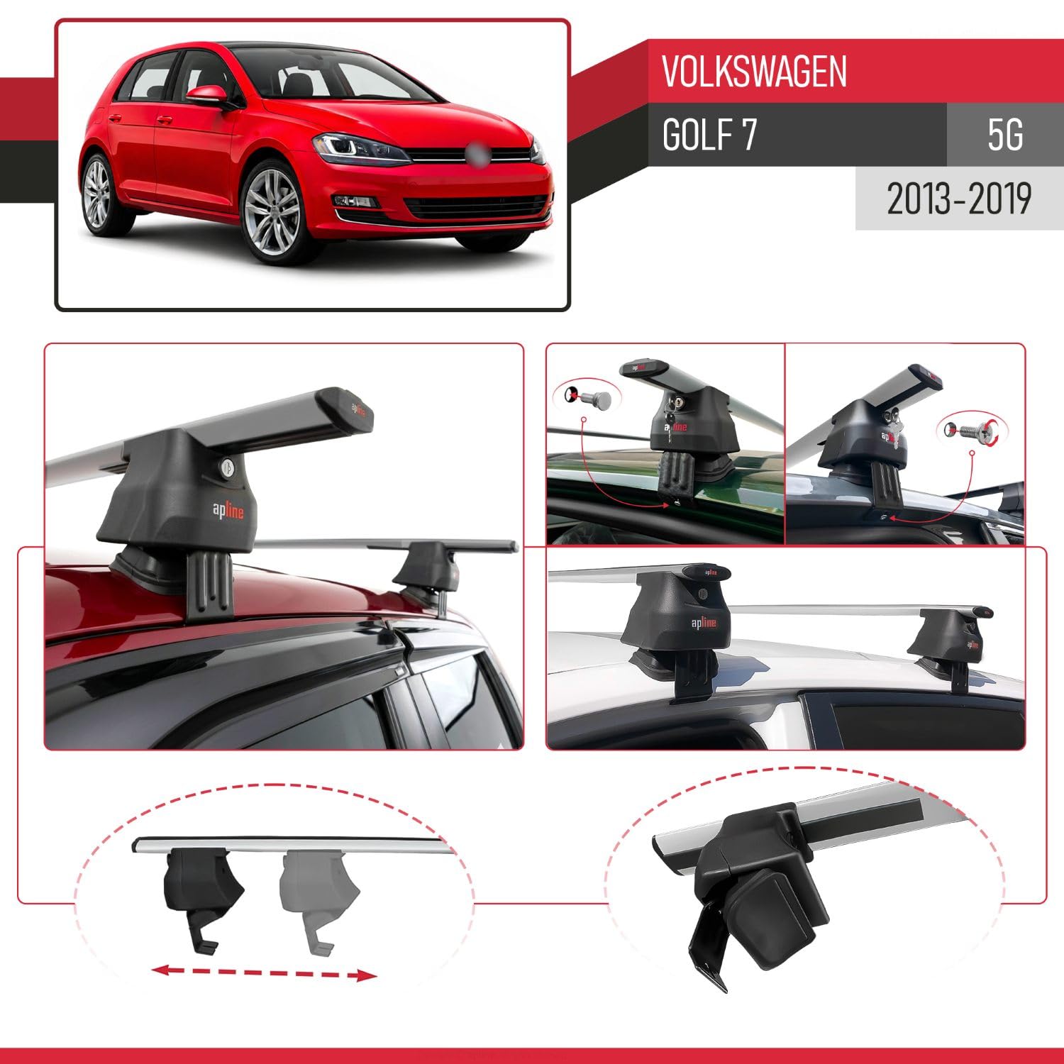 Compatible con Volkswagen Golf 7 (5G) 2013-2019 Ace-4 Barras de Techo Auto Portaequipajes Barras Transversales Gris Aluminio 2 Barras