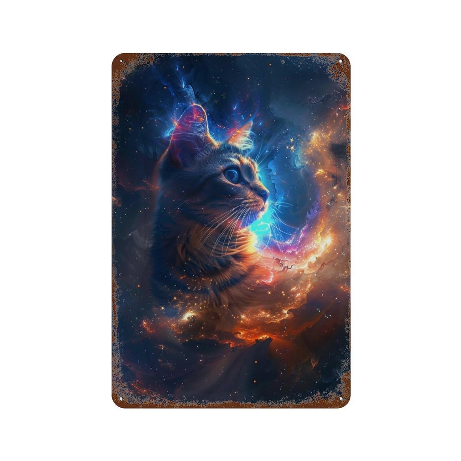 Cosmic Cat Portrait Vintage Metal Tin Sign 11.8"x7.9", Decorative Metal Wall Art for Garage, Pub Or Kitchen