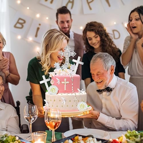 Miniatura 7 de 12 piezas de decoración de bautismo religioso para tartas, decoración de confirmación para pastel de Mi Bautizo, Rosario, Paloma, flor para